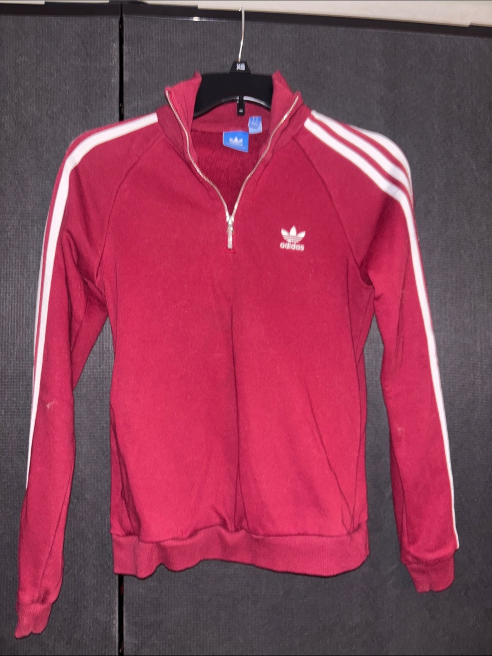 adidas women’s Burgundy red zip -Up Track Sweater with White Stripes